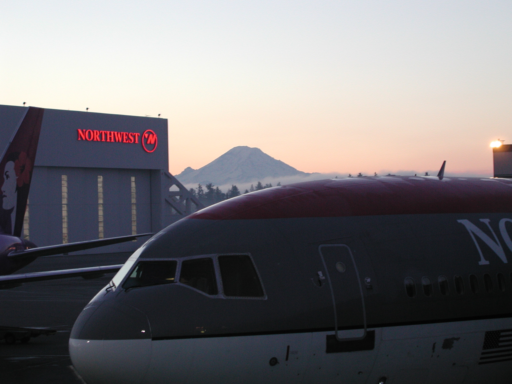 The sun rises on Mt Rainier